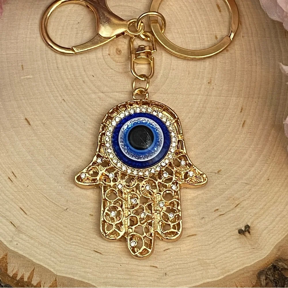 Bohemian Crystal Hamsa Hand with Evil Eye Keychain - Picture 10 of 15